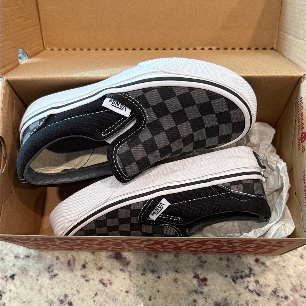Vans Kids Black and Gray Checkered Slip-On Sneakers